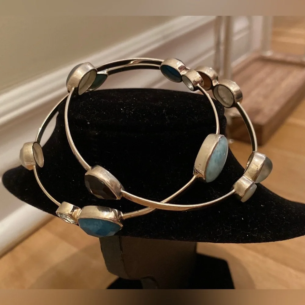 Gorgeous bangles w/ semi precious stones & crystals set in sterling silver (925) - Picture 5 of 7